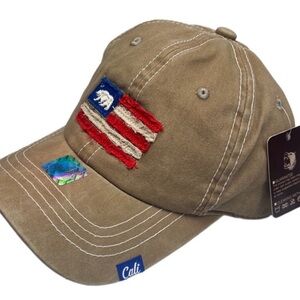 California Republic embroidered American flag bear vintage khaki strap back hat